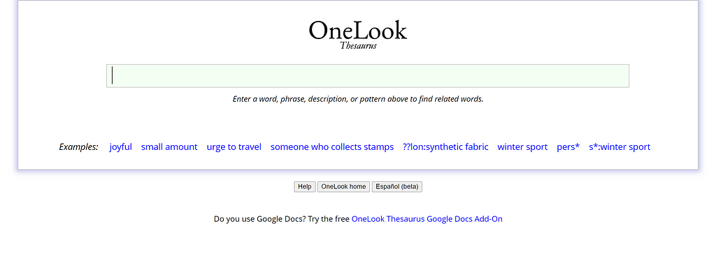 One Look is a reverse dictionary that helps you find a word for a concept you have in mind when the word does not occur to you