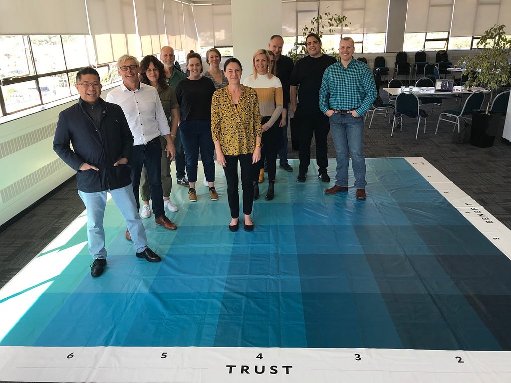 Digital Council Toi Āria and Brainbox members stand on a Comfort Board mat