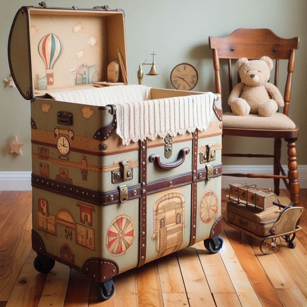 vintage suitcase repurposed for Vintage inspired nursery