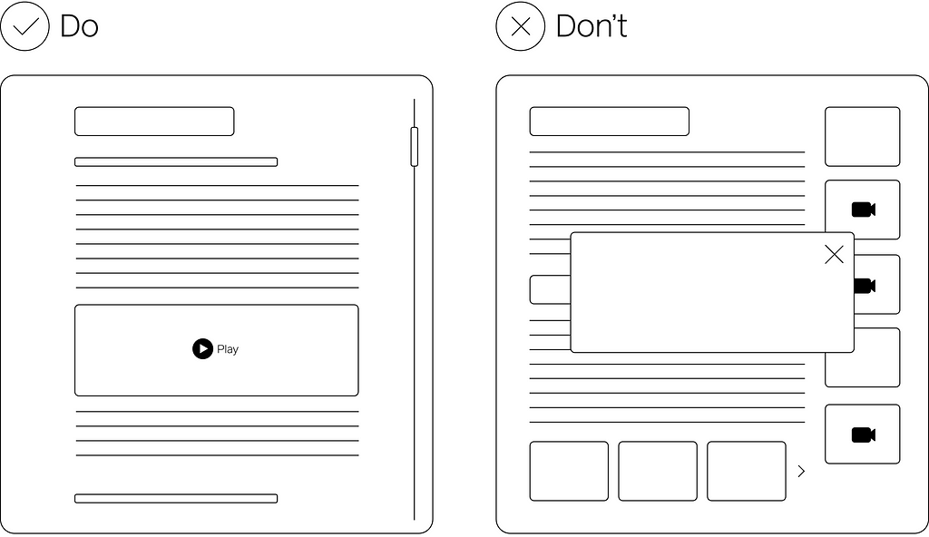 two mages of web page wireframes — Do and Don’t to illustrate the principles