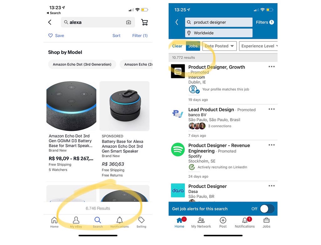 Amazon and LinkedIn screenshots of numbered results page