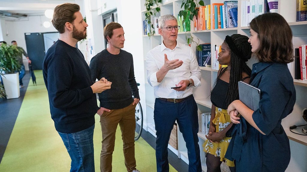 Tim Cook, the CEO of Apple, at Blinkist HQ.