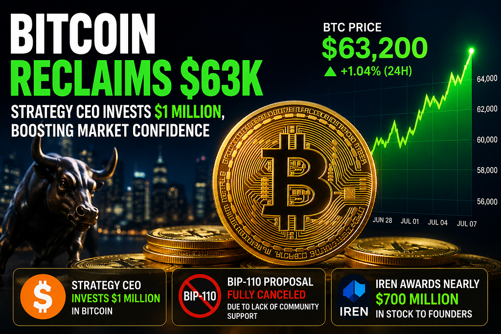 Crypto Market Rebounds in July as Bitcoin Crosses $63K Amid Major Industry Developments