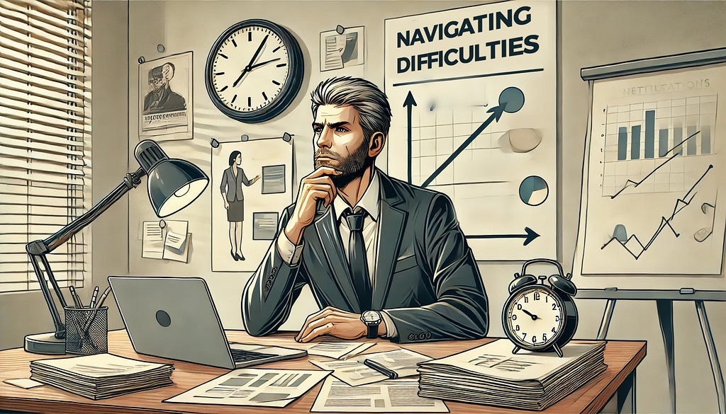 An educator sitting in an office, thinking about how to navigate difficult negotiations