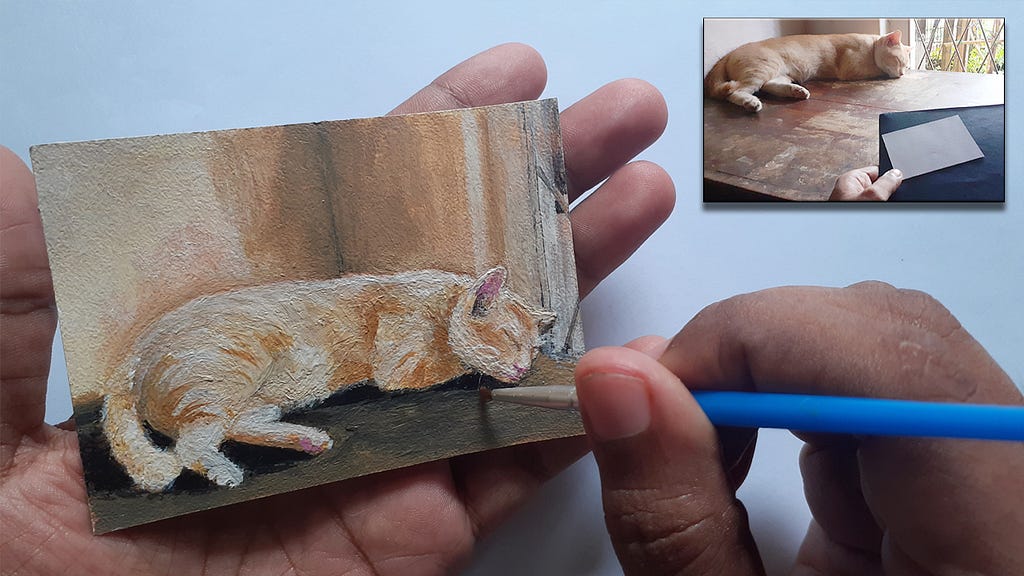 Miniature Style Time Lapse Art Tutorial-How to Draw a Still Life Cat | Painted Perspectives
