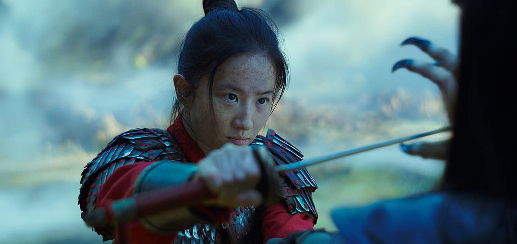 In Disney’s 2020 remake of Mulan, we see our main hero holding her sword out, ready to fight the shapeshifting witch.