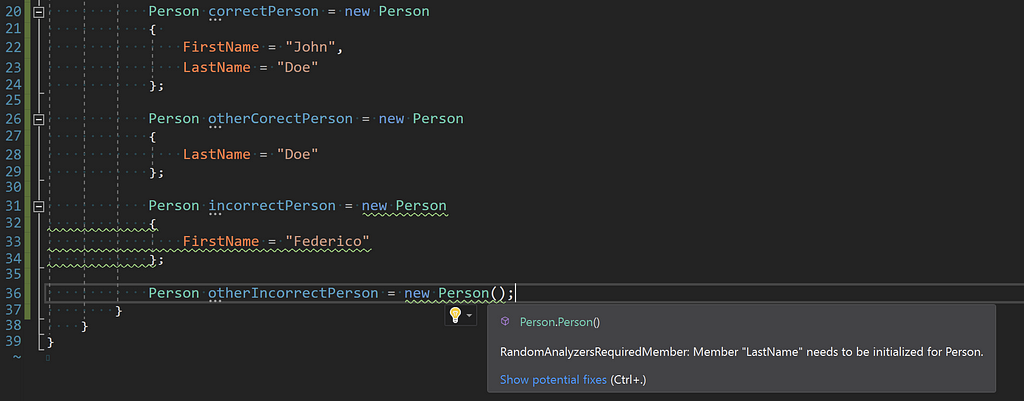 Compiler displays warning when programmer does not initialize required properties.