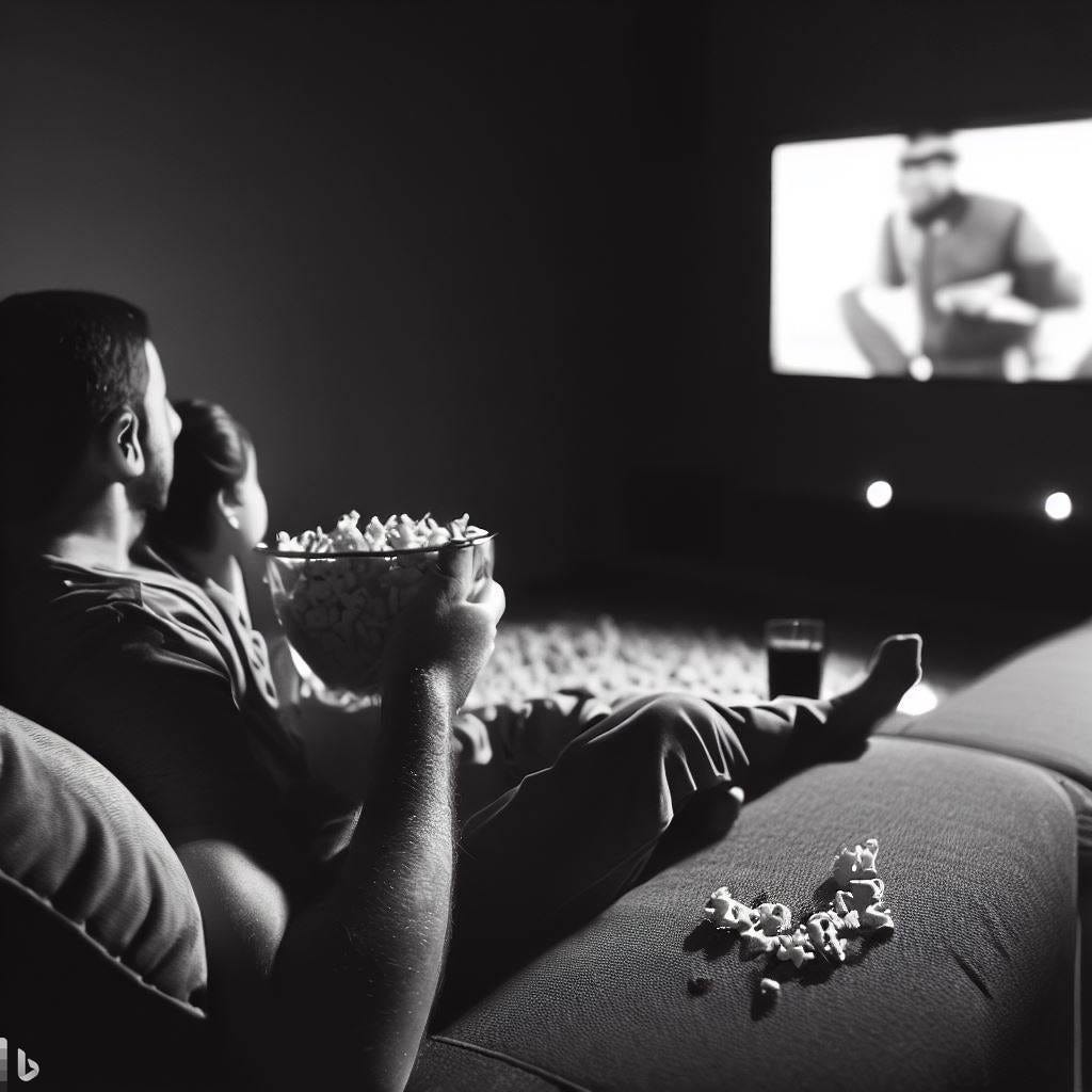 Dear Daughter, Crave Some Company, But Don’t Want to Talk? father and daughter watching a movie together eating popcorn