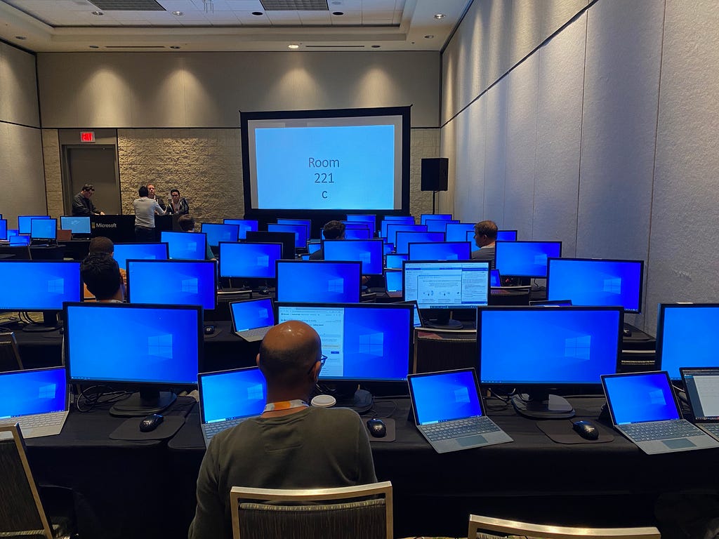 Room filled with Microsoft machines