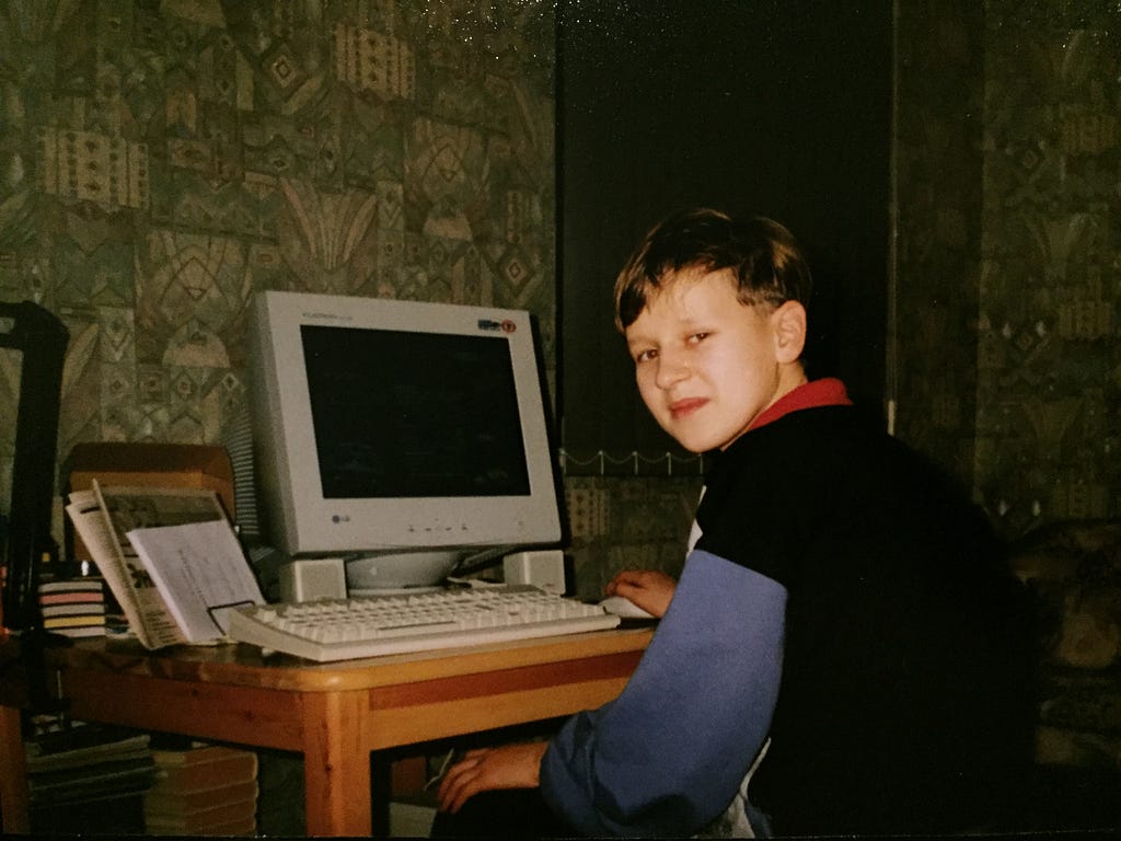 An old photo of me (probably designing a website in Microsoft FrontPage) back in my motherland Estonia in 1999