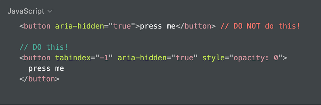 example of wrongly using aria-hidden
