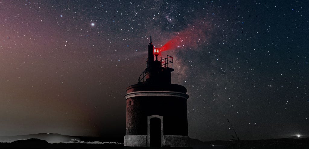 Lighthouse in front of starry sky