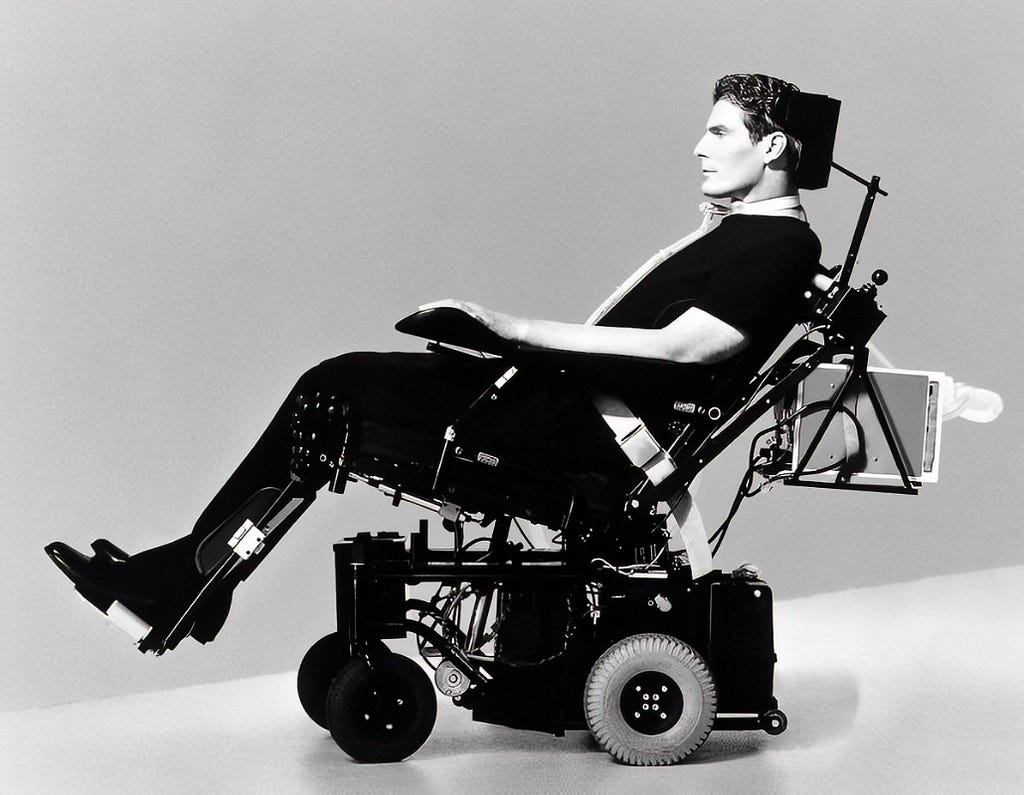 The late actor Cristopher Reeve on a motorised wheelchair.