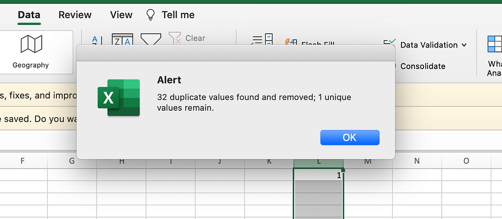 Excel — Remove Duplicate Result