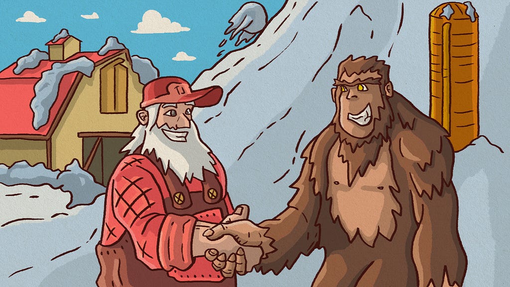 Image: Trader Joe and Sasquatch shaking hands