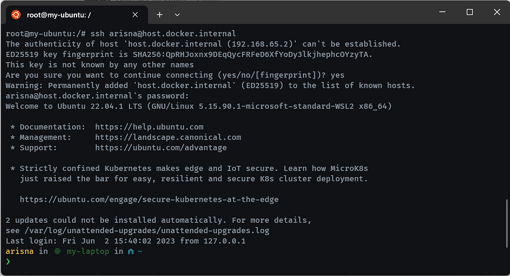 SSH to Docker host from Docker container