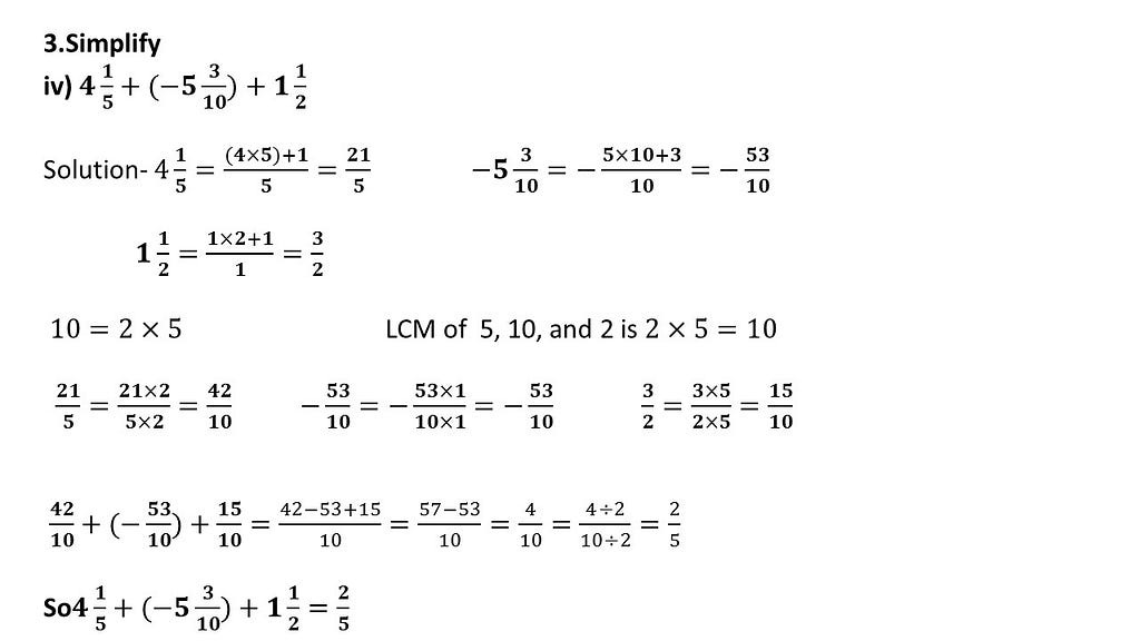 Simplification of addition of rational numbers questions answers