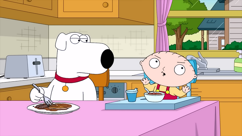 Stewie is speaking aloud to himself about how getting a fainting couch was a stupid idea in a sarcastic way after Peter had just fainted in front of them, in hopes Brian is hearing every word. Credit: Fox Broadcasting Company