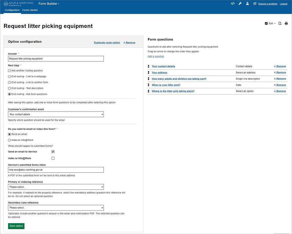 Screenshot: Form routing and question ordering of Form Builder