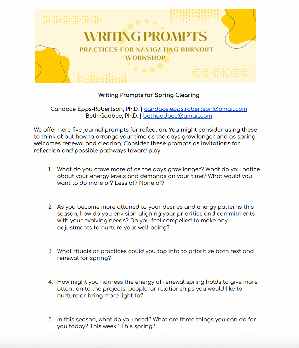 A list of writing prompts for Spring Clearing.