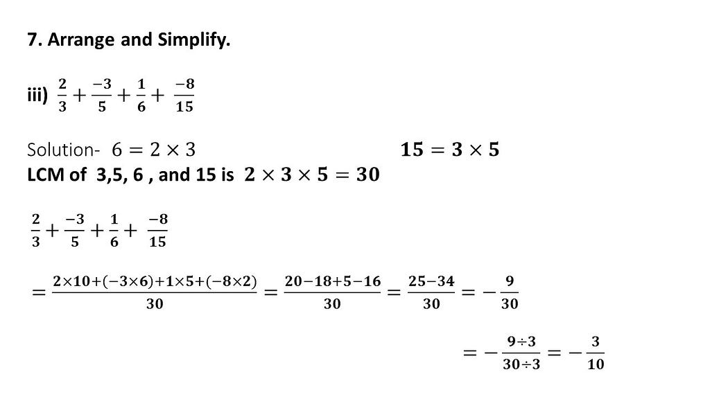Simplification of addition of rational numbers questions answers