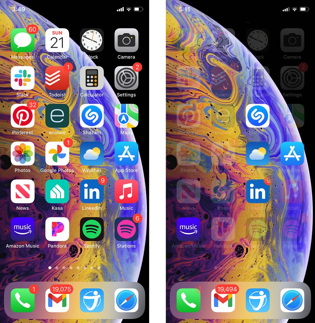 Blue icons on the iPhone home screen illustrates Gestalt principle of similarity.