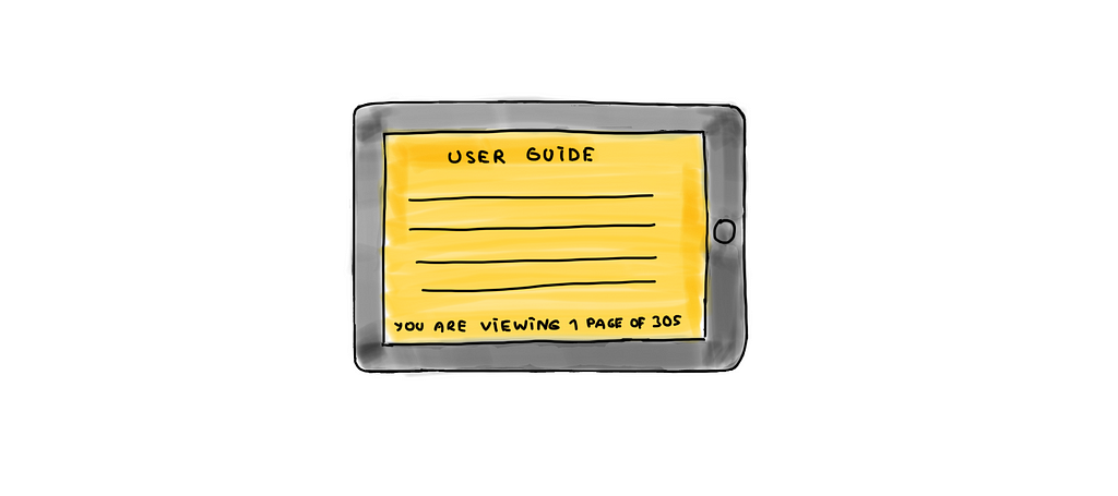 A user guide’s page 1 of 305 is displayed on the tablet’s screen.