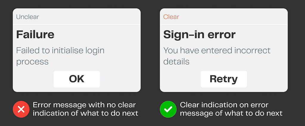 Example of 5Cs of UX writing: Be Clear