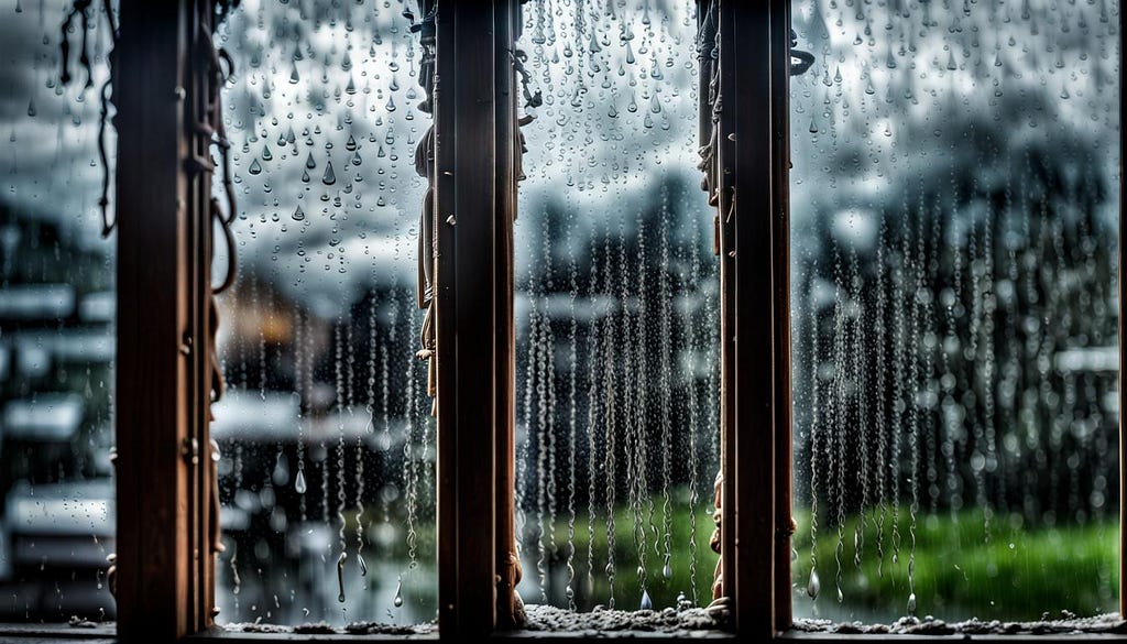 Rain freezing on window pane