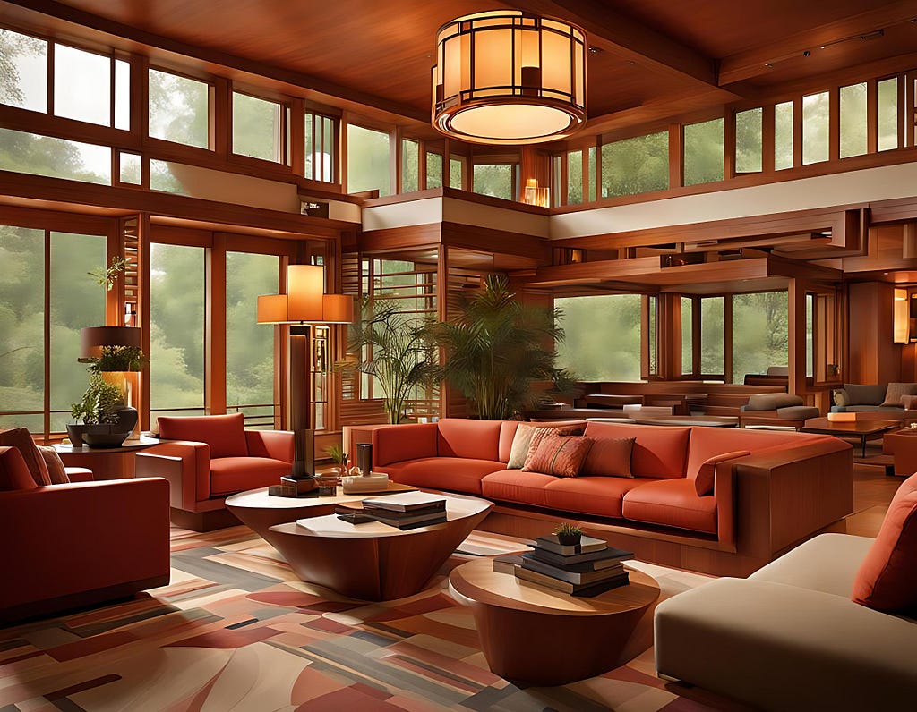 Interior design in the style of Frank Lloyd Wright