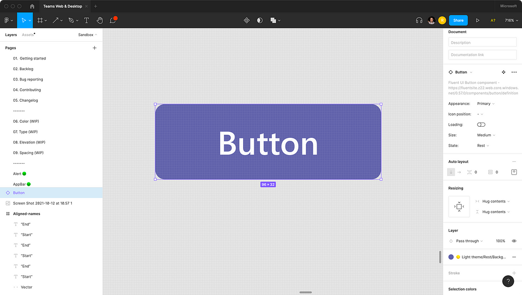 Button component in Figma UI