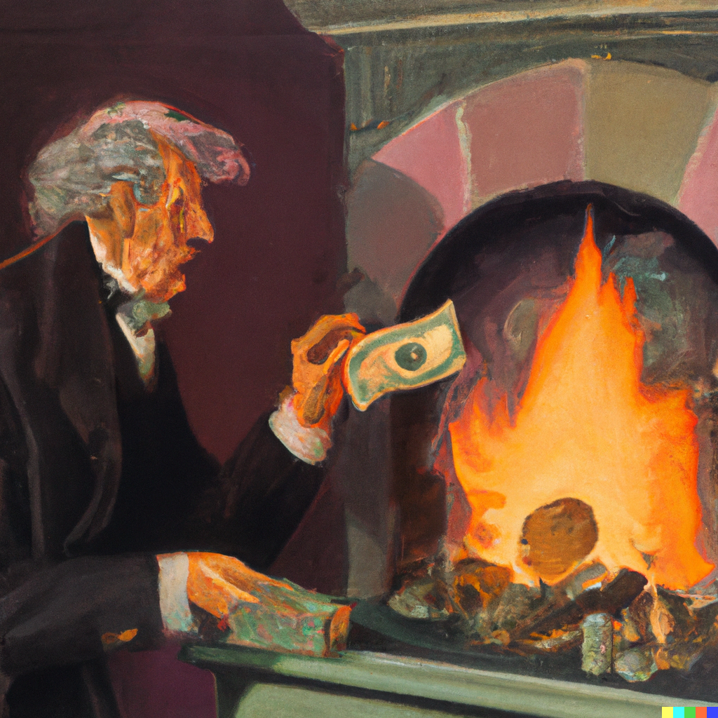 image of a man burning money