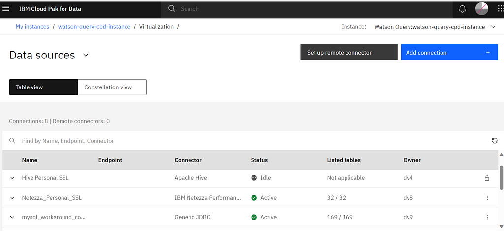 Adding connection to Watson Query.