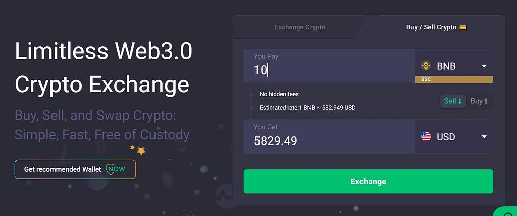 Sell BNB into cash with ChangeNow
