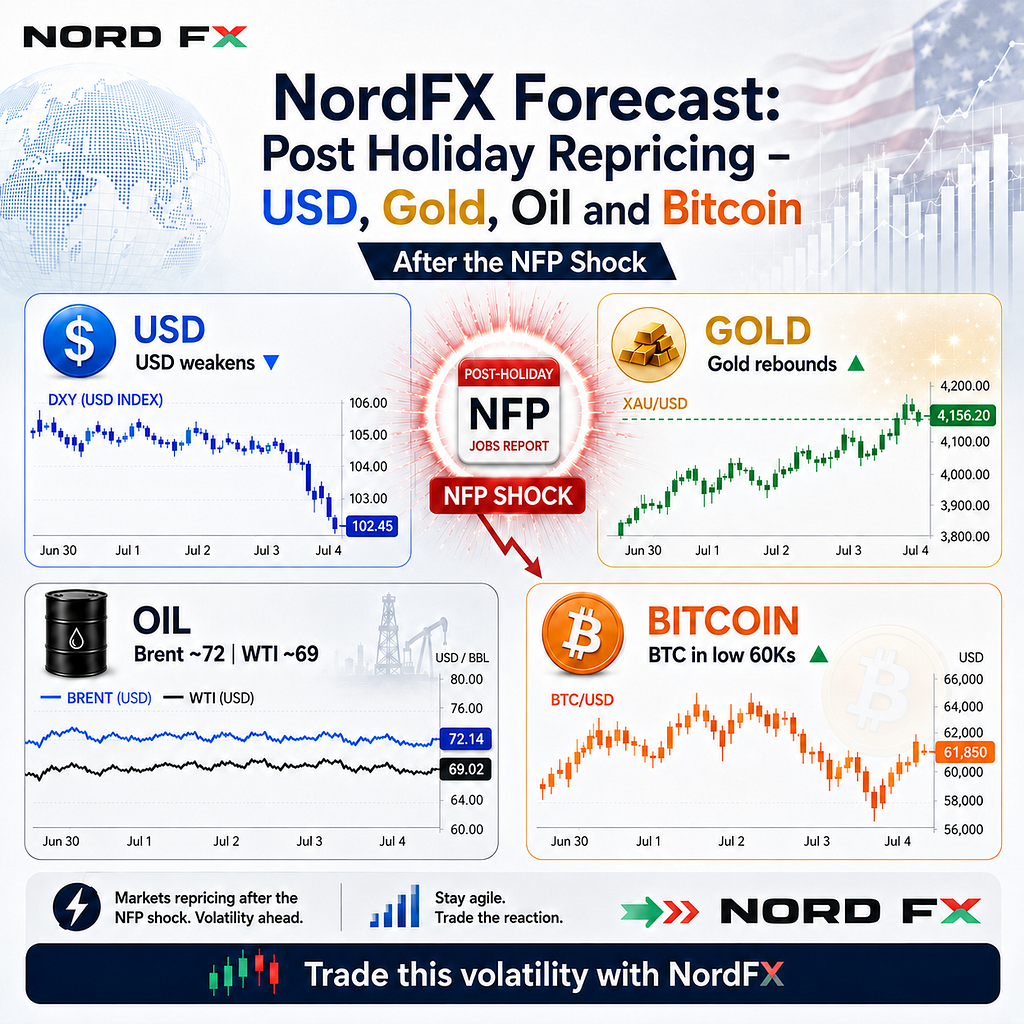 NordFX Forecast: Post Holiday Repricing — USD, Gold, Oil and Bitcoin After the NFP Shock