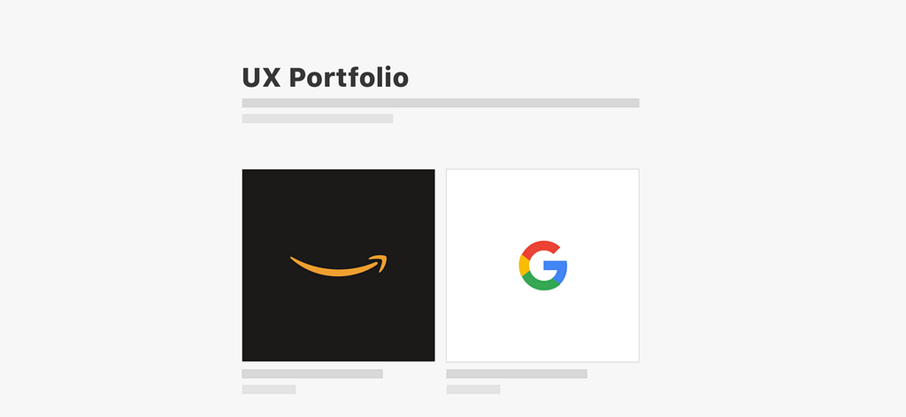 An illustration showing a UX Portfolio wireframe image with logos of Amazon and Google on it.