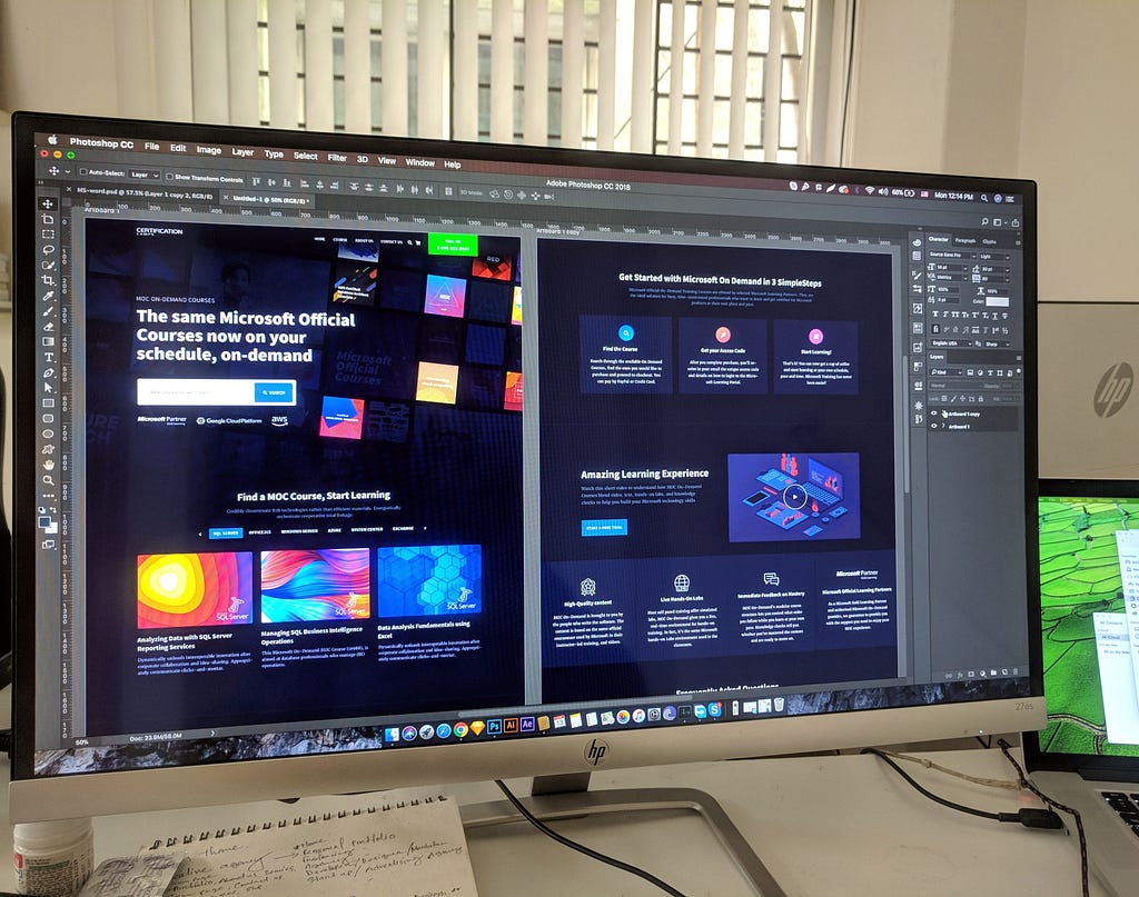 Screen showing web designs done in Photoshop