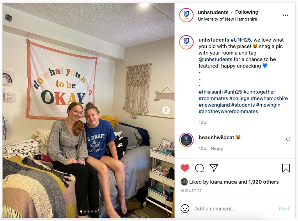 UNH Students Top Five Instagram Posts of 2021 #3: Featuring First-Year Students Move-In Day