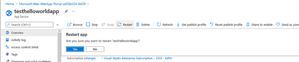 Restart the Azure App Service from portal in-case your Deployment is not visible — Deploy a Django application in Azure App Services | Orionlab | Orionlab.io