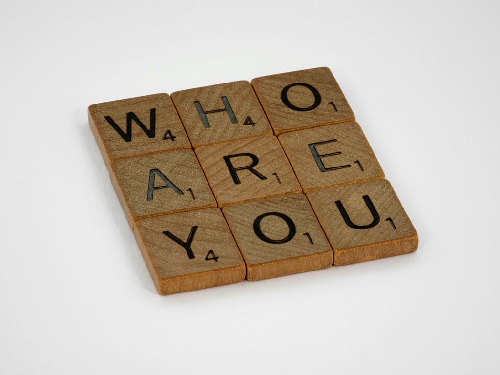 A word game with the words ‘who,’ ‘are,’ and ‘you.’