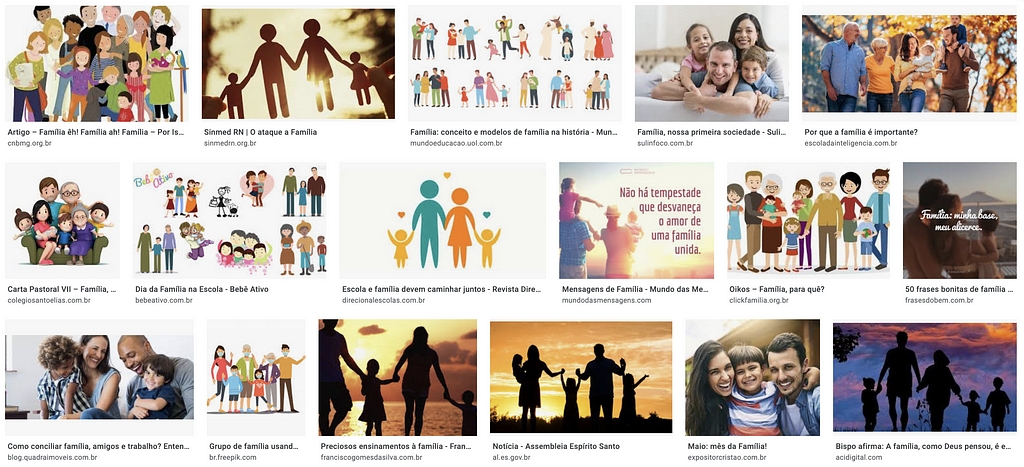 Captura de tela da página do google images mostrando os resultados para a busca "familia".