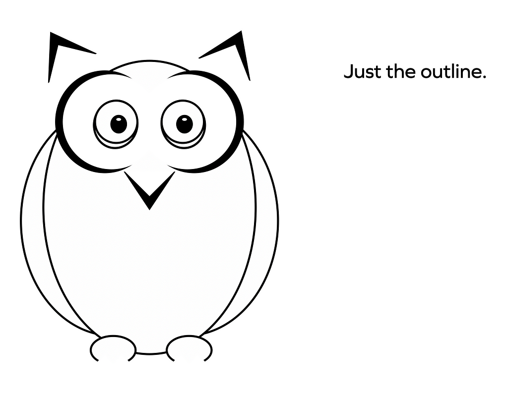 My cute owl shown only with the black outline.