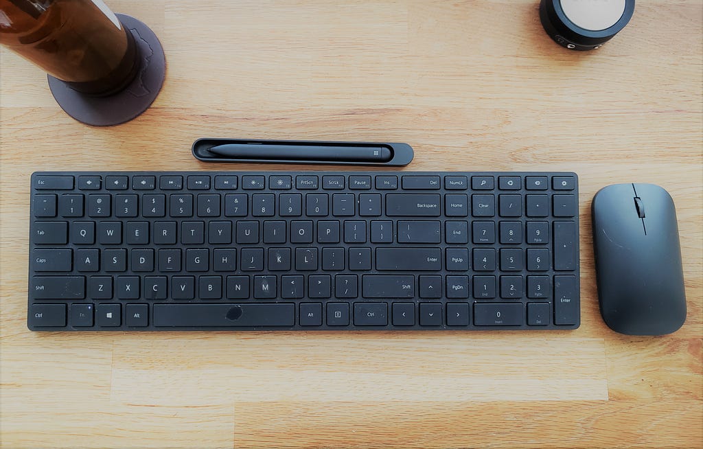Keyboard and mouse at desk