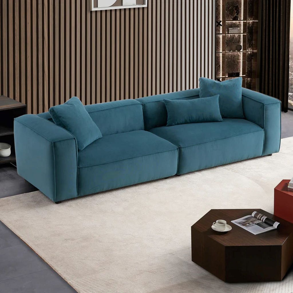 Conrad Blue Corduroy Large Sofa from Mid in Mod