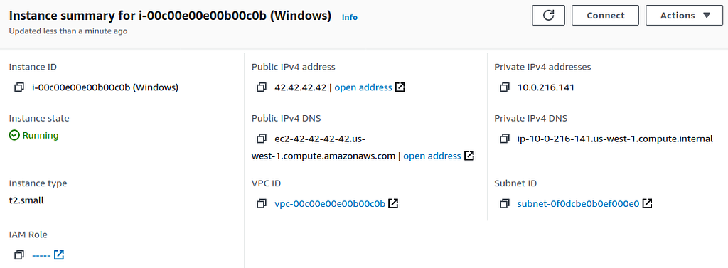 AWS console with instance ID details