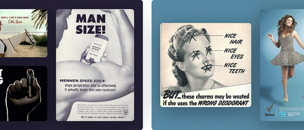 Side by side comparison of advertisements targeting men (to the left) and women (to the right)