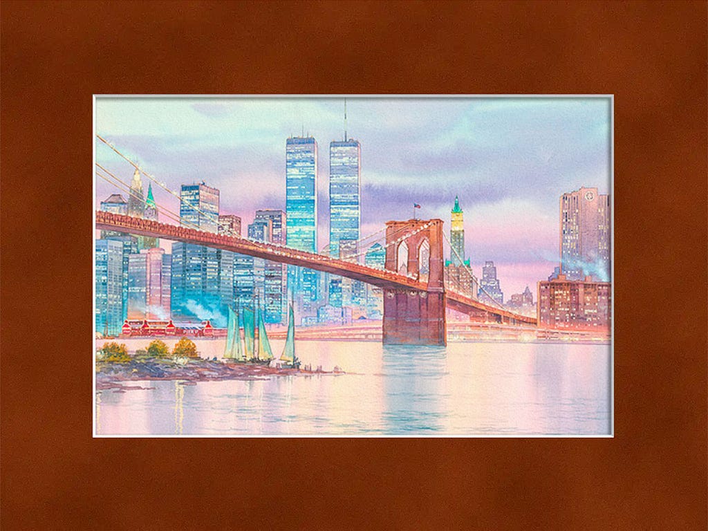 Brooklyn Bridge Watercolor Painting by Roustam Nour