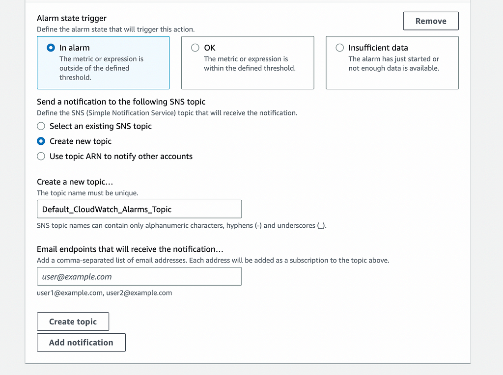 CloudWatch Alarm — Configure how to be notified