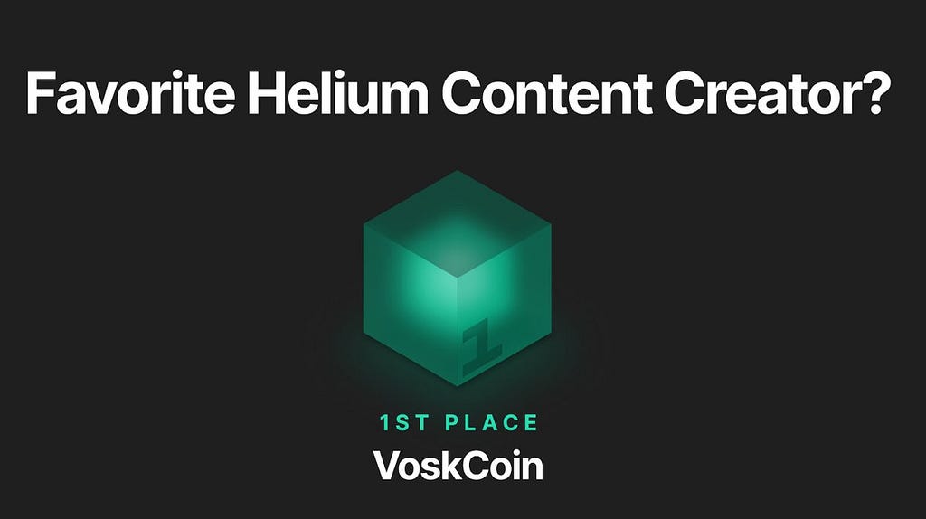 VoskCoin was awarded the Favorite Helium Content Creator Award in 2021 in the Helium Noble Awards.