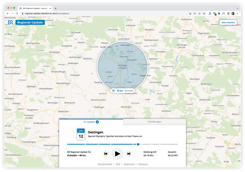 Ein Screenshot der aktuell verfügbaren Live-Version von Remix Regional, bzw. des “BR Regional-Update”